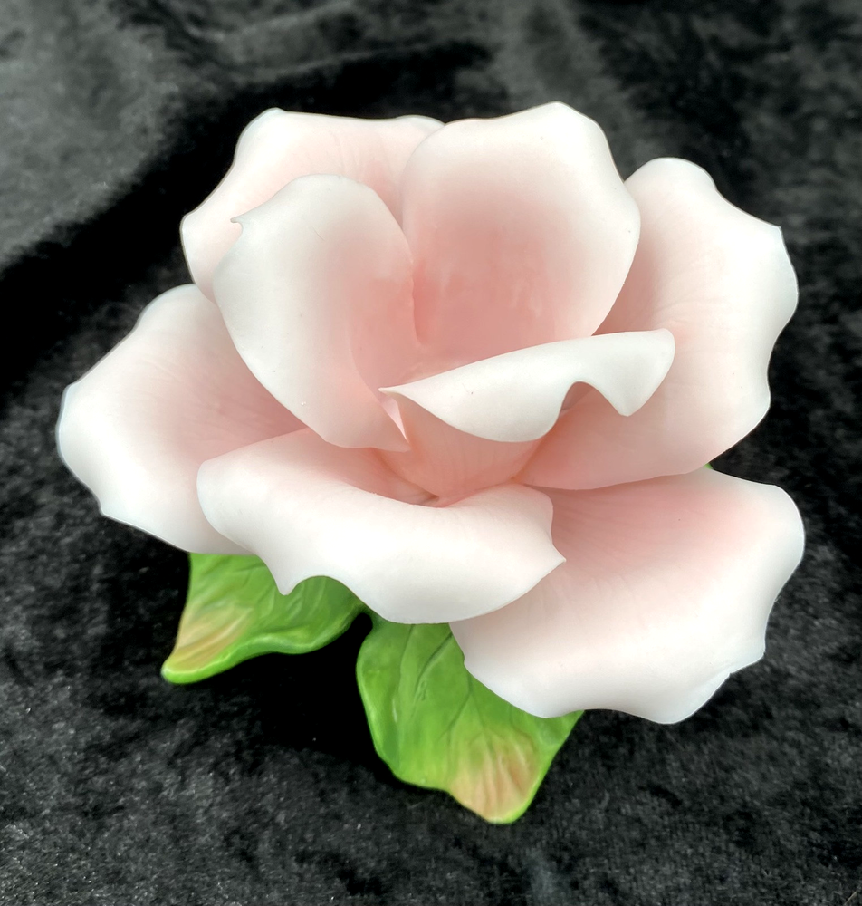 Vtg. Capodimonte (Italy) Porcelain Pink Rose Candle Stick Holder, Pink, Marked