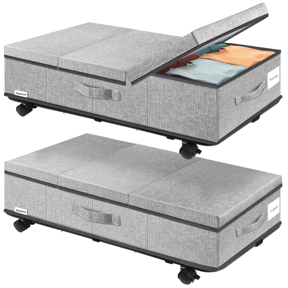 Under Bed Storage with Wheels, Rolling Underbed Storage Containers with Lids,...