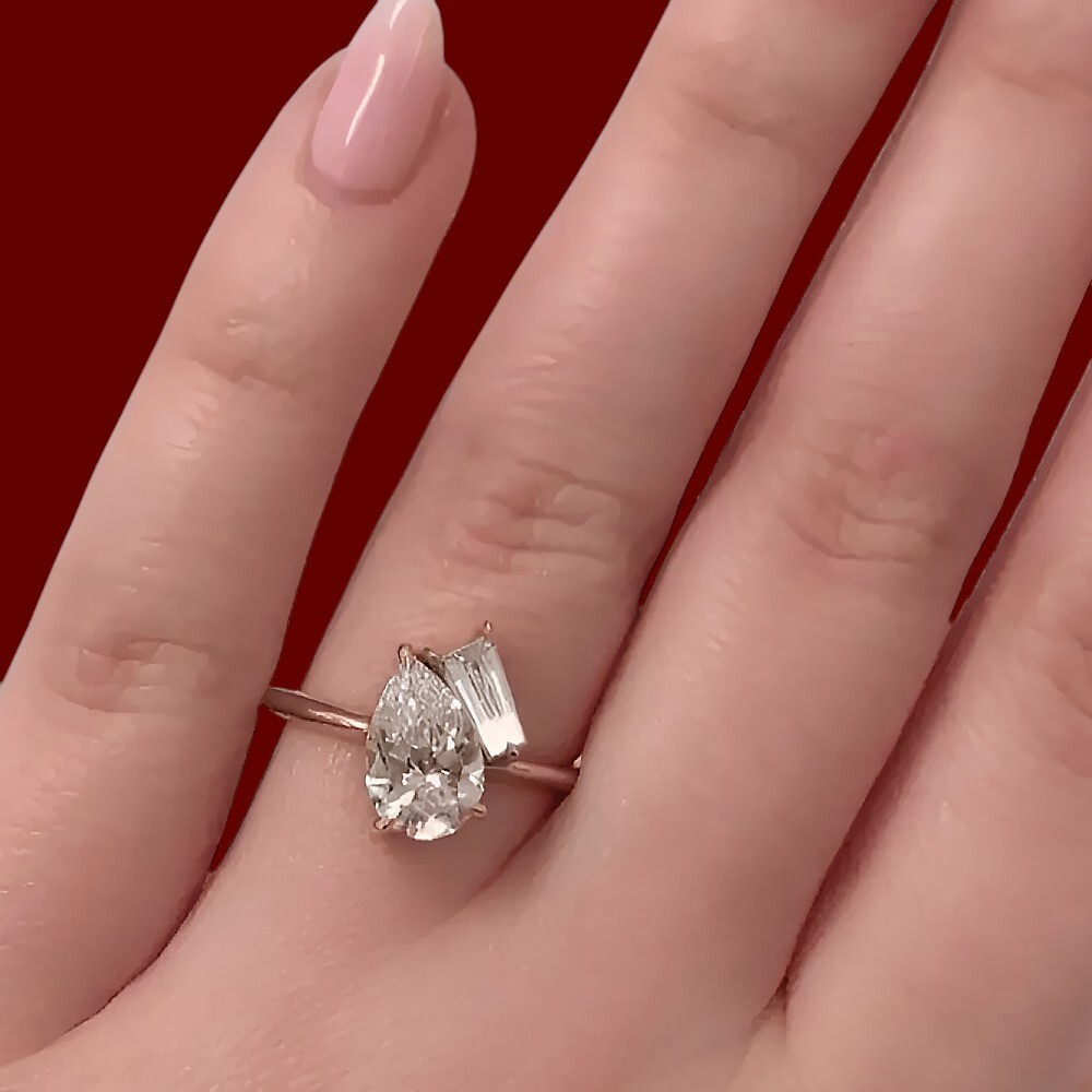 Toi Et Moi Wedding Diamond Ring IGI lab Grown 1.70 Ct Pear Cut 14k Yellow Gold
