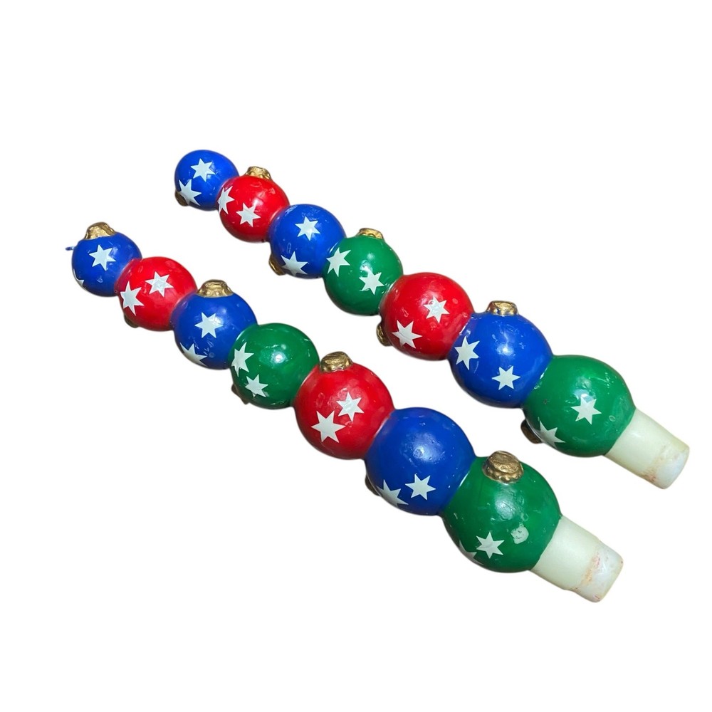 Department 56 (2) Vintage Christmas Taper Candles Colorful Ornament Stack