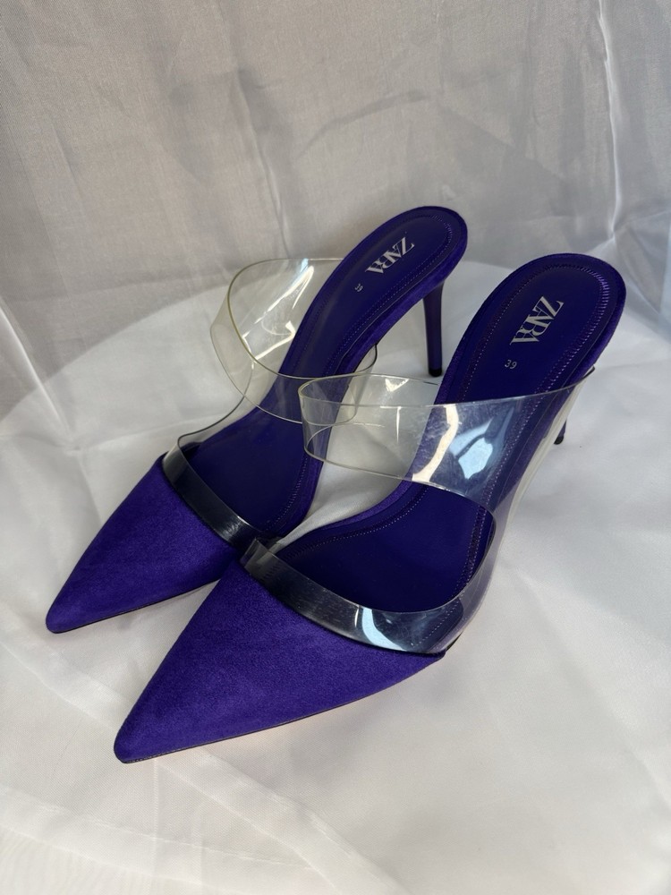 ZARA Purple Heels with Clear Straps | Size 39 / US 8.5 | Pointed Toe