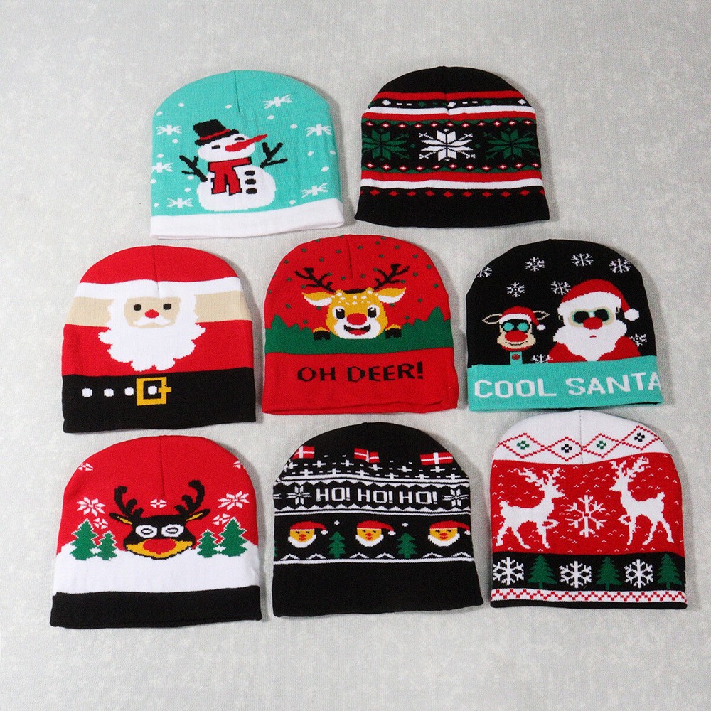 Festive Santa Knit Beanie Winter Skull Cap Unisex Xmas Hat