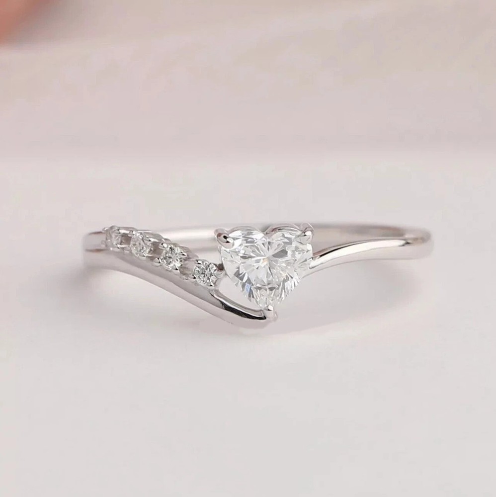 Certified Natural 1.5ct VS Heart White Diamond 925 Sterling Silver Proposal Ring