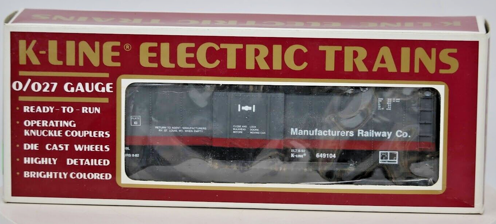 K-LINE BY LIONEL MANUFACTURERS RAILWAY BOXCAR O GAUGE FREIGHT TRAIN O M.R.S. NIB