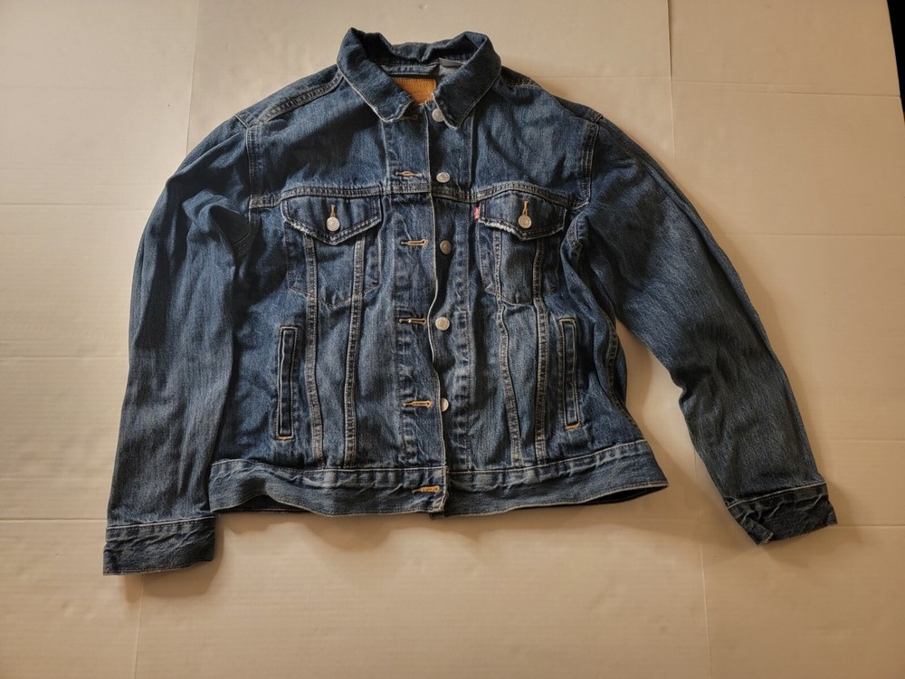 Levi's Strauss Jean Button Jacket Women Medium Blue Denim Trucker Pockets 2006
