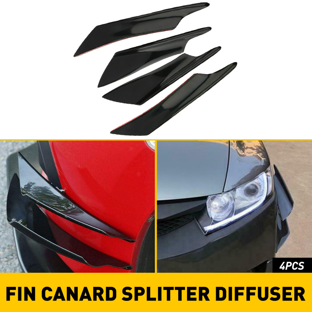 4pc Glossy Black ABS Bumper Lip Spoiler Splitter Diffuser Valence Kit