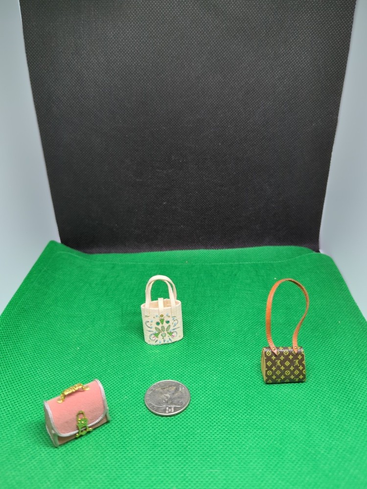 Miniature Dollhouse Accessories Lot of 3 Handmade Bags