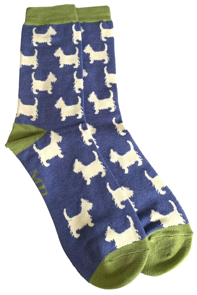 Mens Socks Westie Dogs Novelty Print West Highland Terriers Blue Scottie Dog New