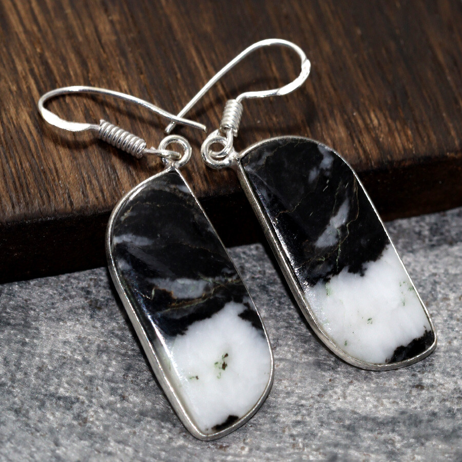925 Silver Plated White Buffalo Turquoise Earrings, 1.8