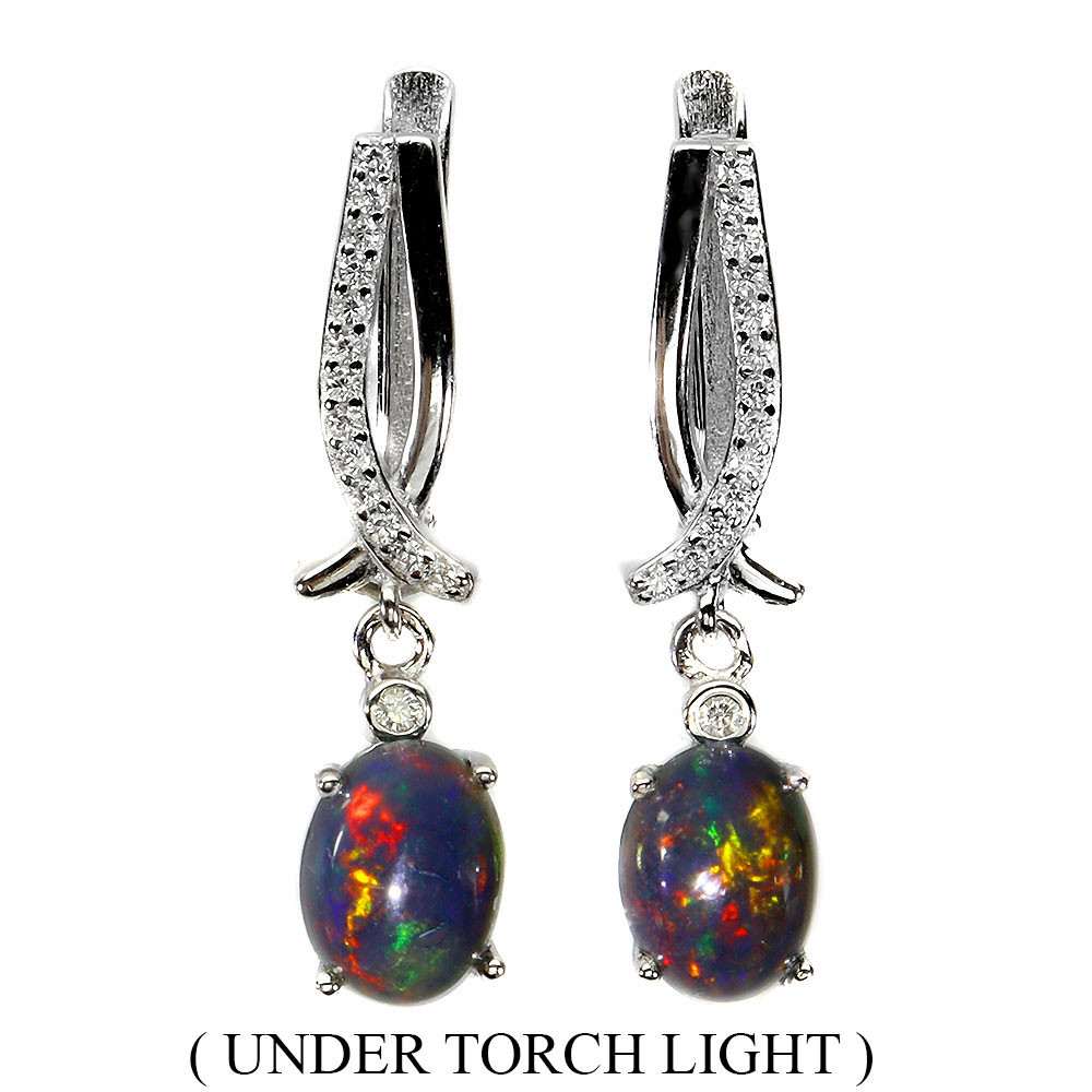 Valentine 925 Silver Oval Black Opal Earrings 8x6mm Natural Gemstone Jewelry