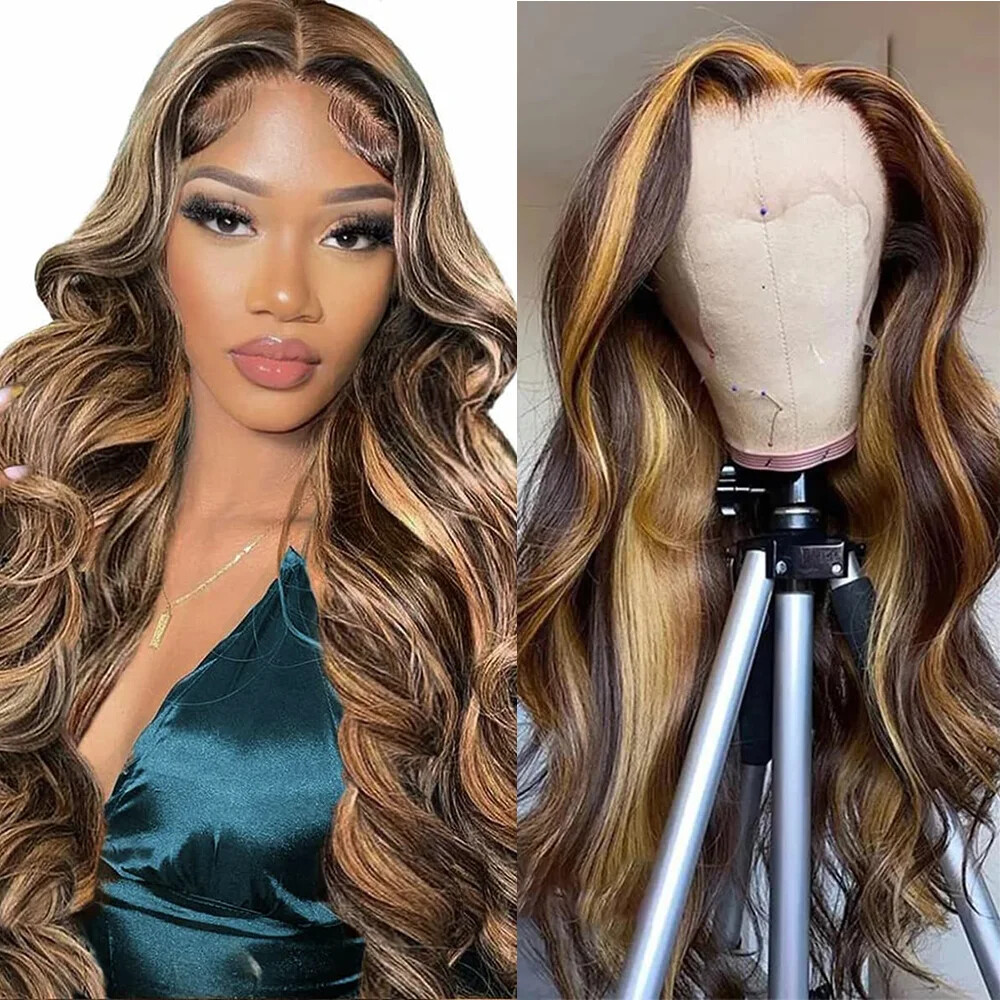 Hd P4/27 Highlight Body Wave Lace Front Wigs Remy Human Hair Ombre Lace Wigs