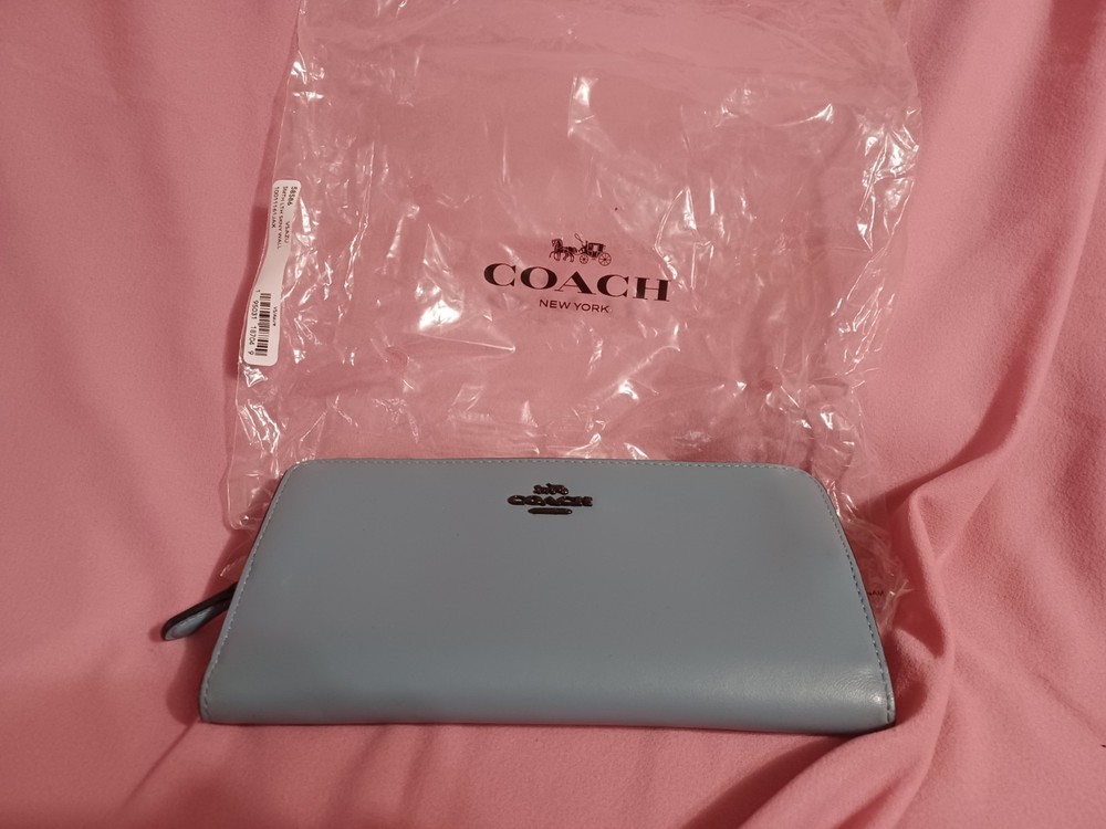 Coach Light Blue Folding Wallet with Card Slots and Zip Coin Compartment