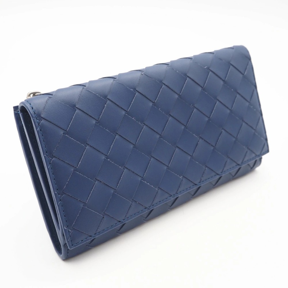 Bottega Veneta  Intrecciato Wallet Blue Calf Leather Long Zip Unused