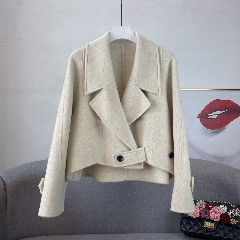 Double Sided Wool Short Coat Lapel Collar Womens Jacket Autumn Fashion Outerwear-image