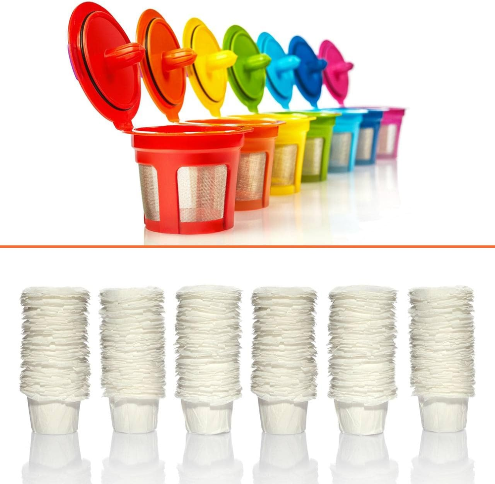 7 Reusable K Cups and 300 Disposable Paper Filters for Keurig Coffee Makers