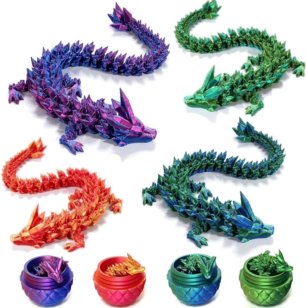 3D Printed Dragon Eggs with dragon , Articulated Crystal Dragon in Egg