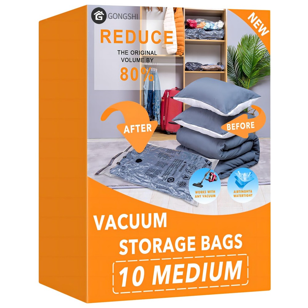 10 Medium Vacuum Storage Bags, Space Saver Sealer Compression Bags for Blanke...