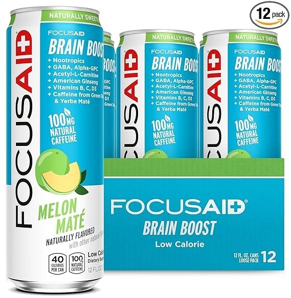 FOCUSAID エナジーブレンド、脳ブースト向知性薬ドリンク、Alpha-GPC 12パック