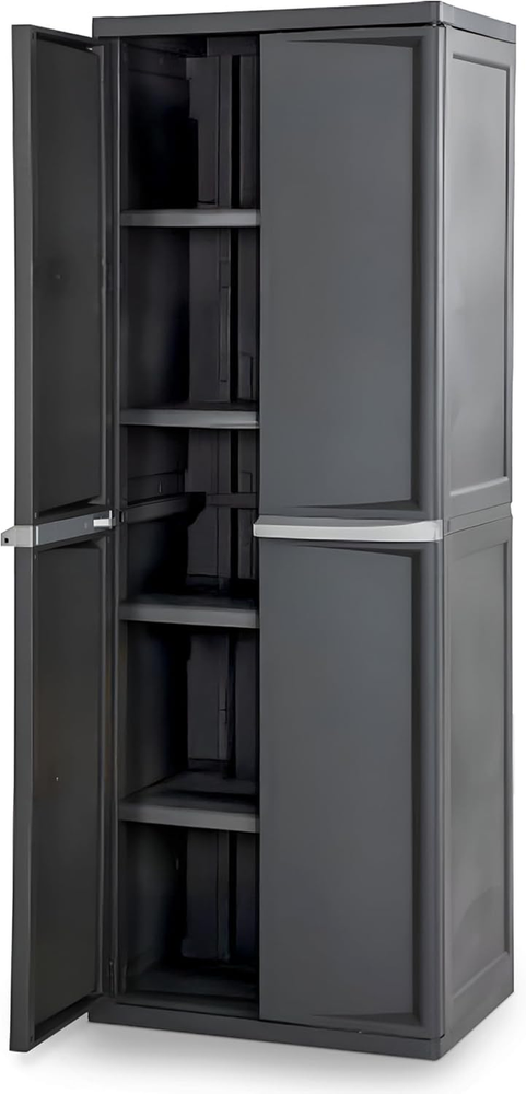Lockable 4-Shelf Gray Plastic Storage Cabinet with Adjustable Shelves