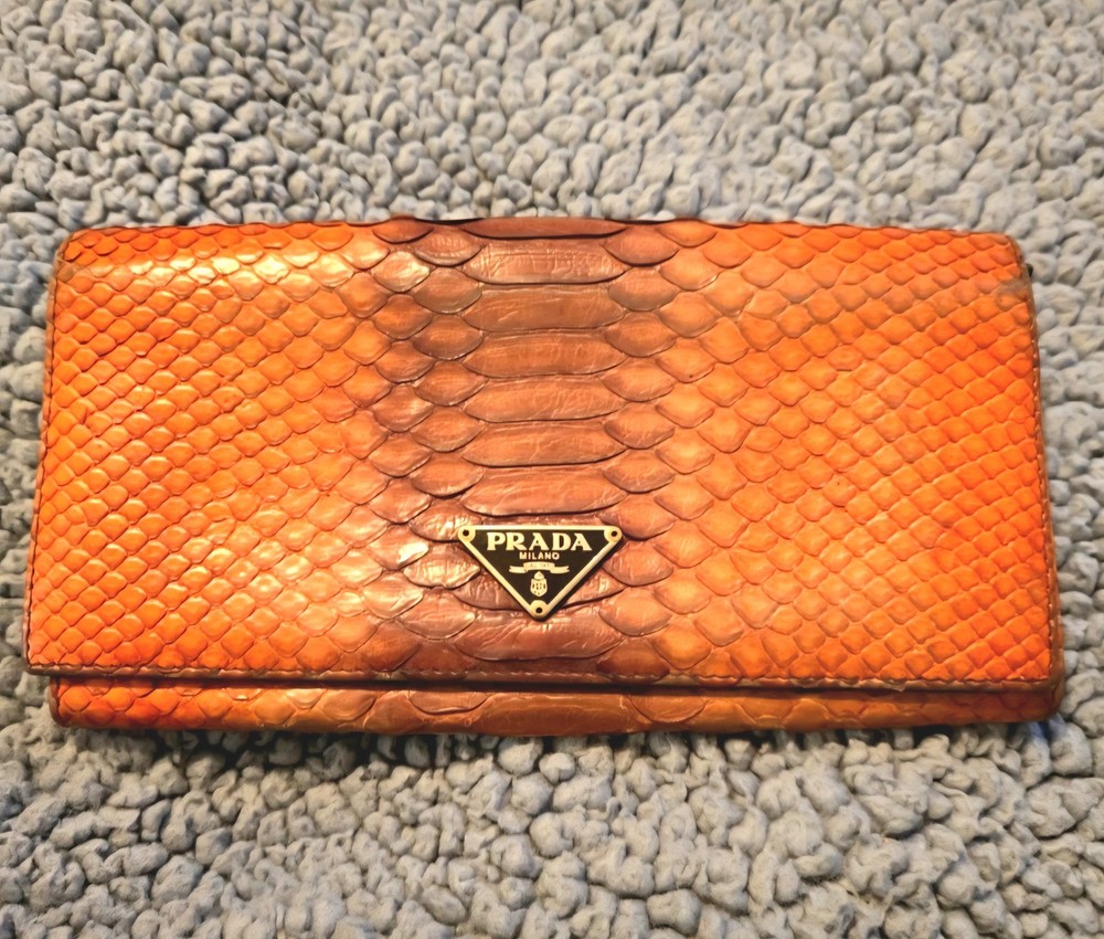 Prada Orange Brown Python Skin Wallet Luxury Designer Accessory