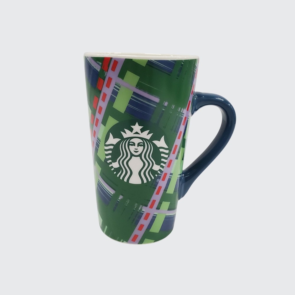Starbucks 2020 Holiday 16oz Green Plaid Ceramic Christmas Coffee Mug EUC