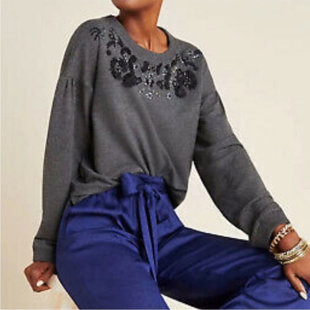 Anthropologie Maeve Embroidered Sweatshirt