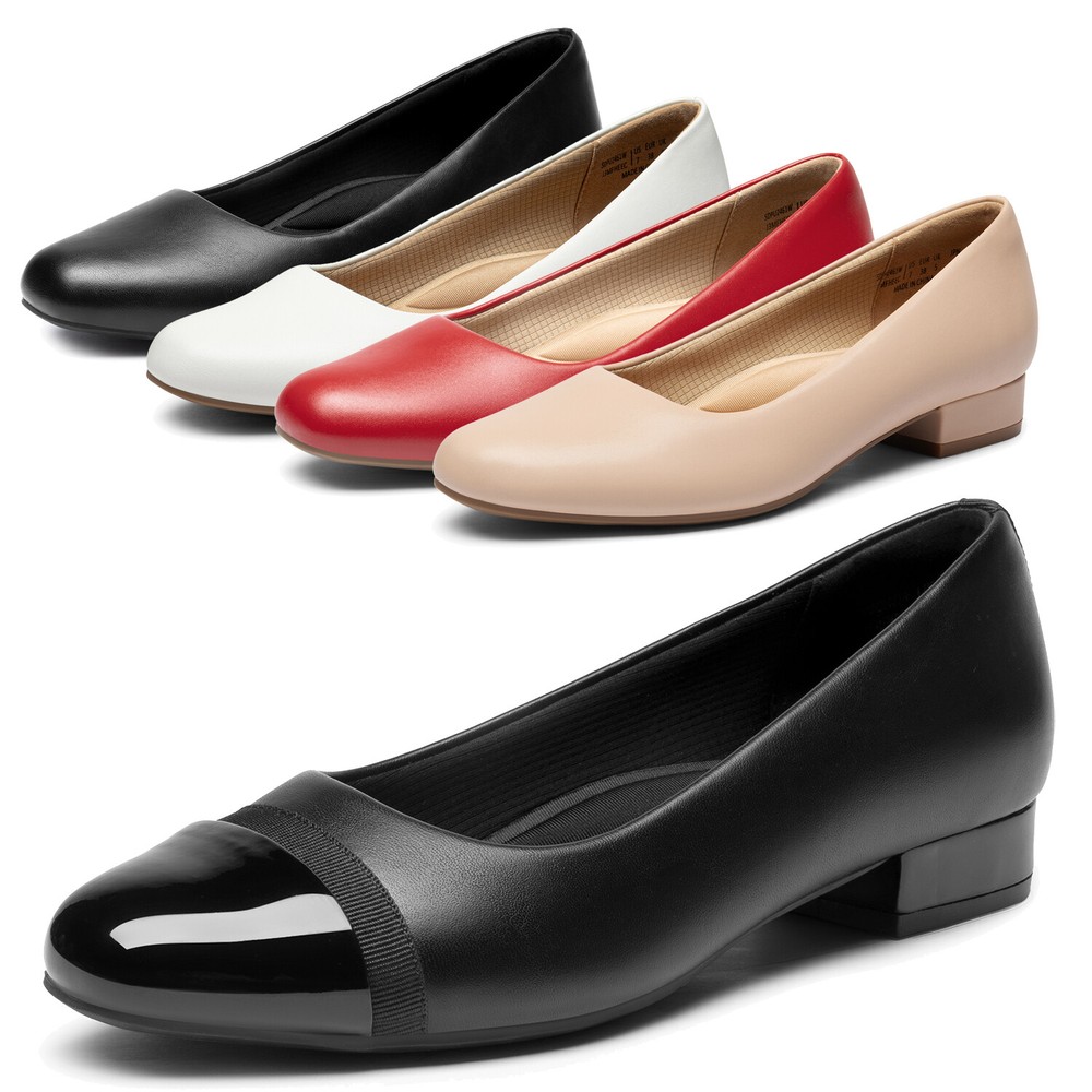 Women's Arch Support Block Heel Square Toe Slip-On Work Pumps