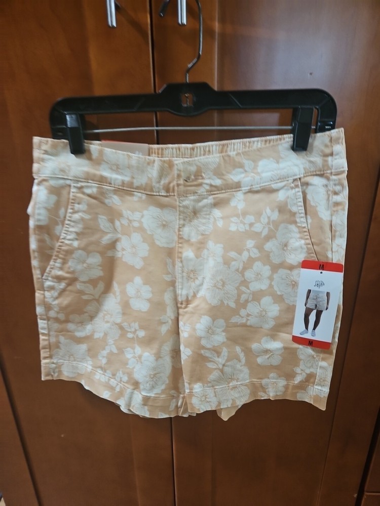 NWT Medium Jachs Girlfriend Women's Stretch Satin Chino Shorts, Tan