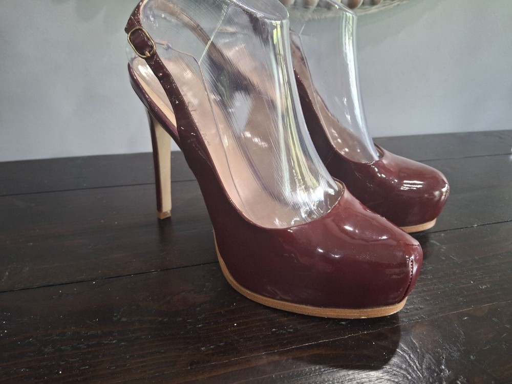 Kelsi Dagger Dory Burgundy Patent Leather Slingback Heels Size 7.5M Pre-Owned