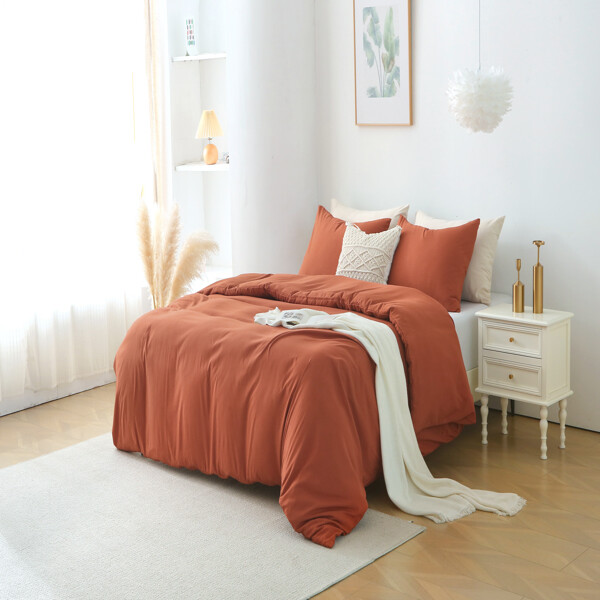 King Size Solid Color Duvet Cover Set with 2 Pillowcases  
