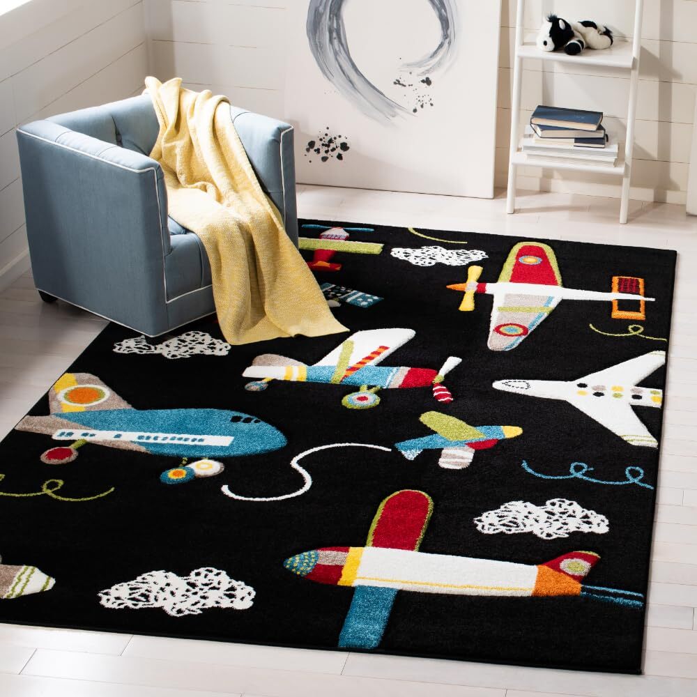 Carousel Collection Accent Rug - 4' x 6', Black & Ivory, Non-Shedding & Easy ...