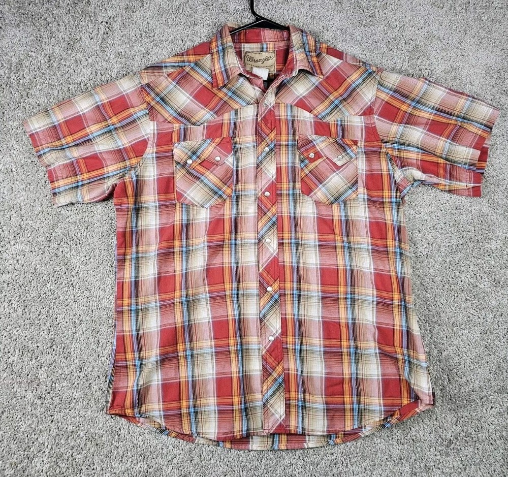 Wrangler Men's Large Plaid Short Sleeve Western Pearl Snap Casual Shirt