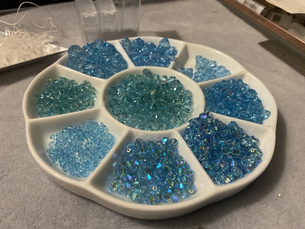 Swarovski 5301 Bicone Beads in Aqua AB Champagne Aqua