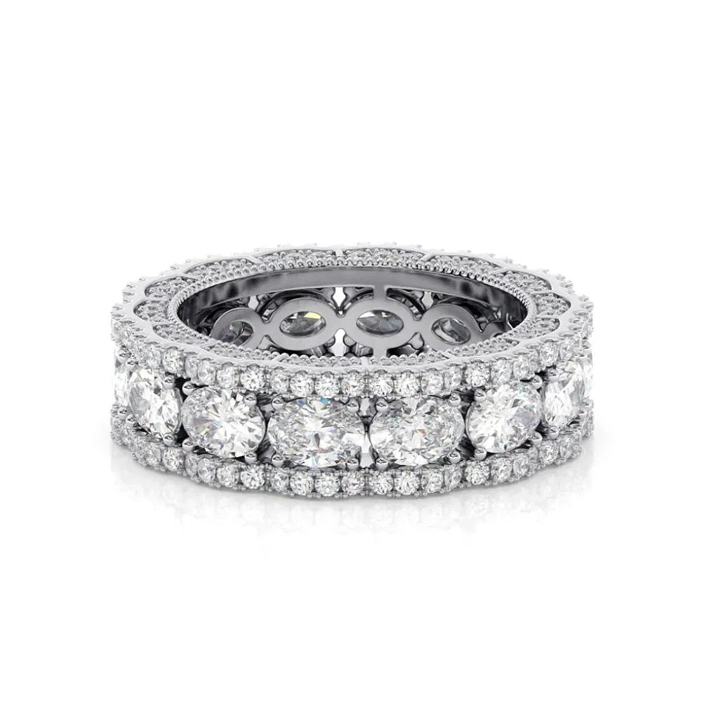 18K White Gold Diamond Eternity Band Round 5 Carat Lab Grown 6.8 MM E F  VVS2