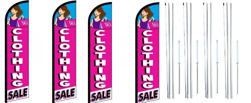 Clothing Sale Windless Flag With Complete Hybrid Pole set- 4 pack