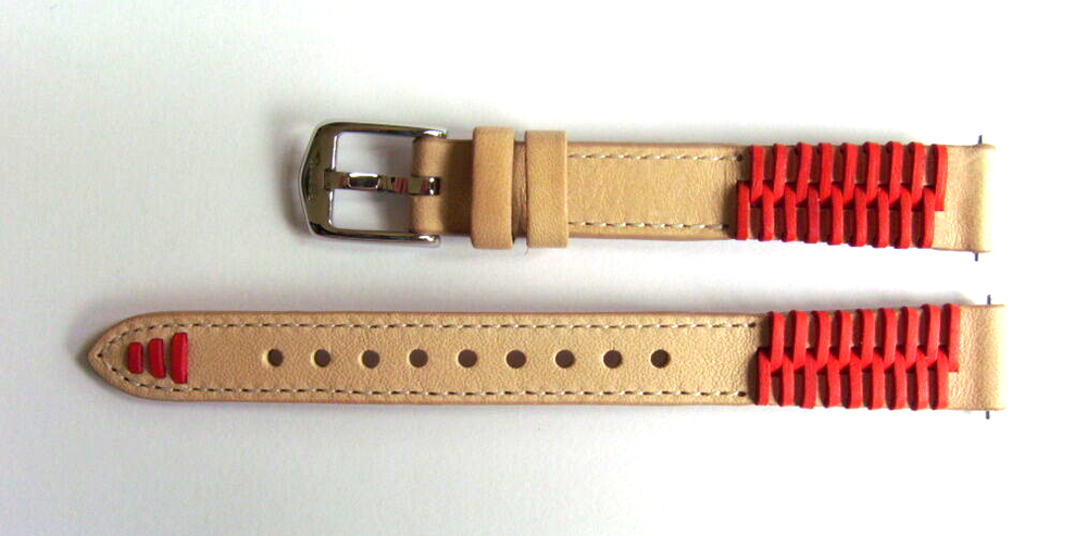 Fossil Original Replacement Leather Strap ES4204 Watch Band Beige Red 14 mm