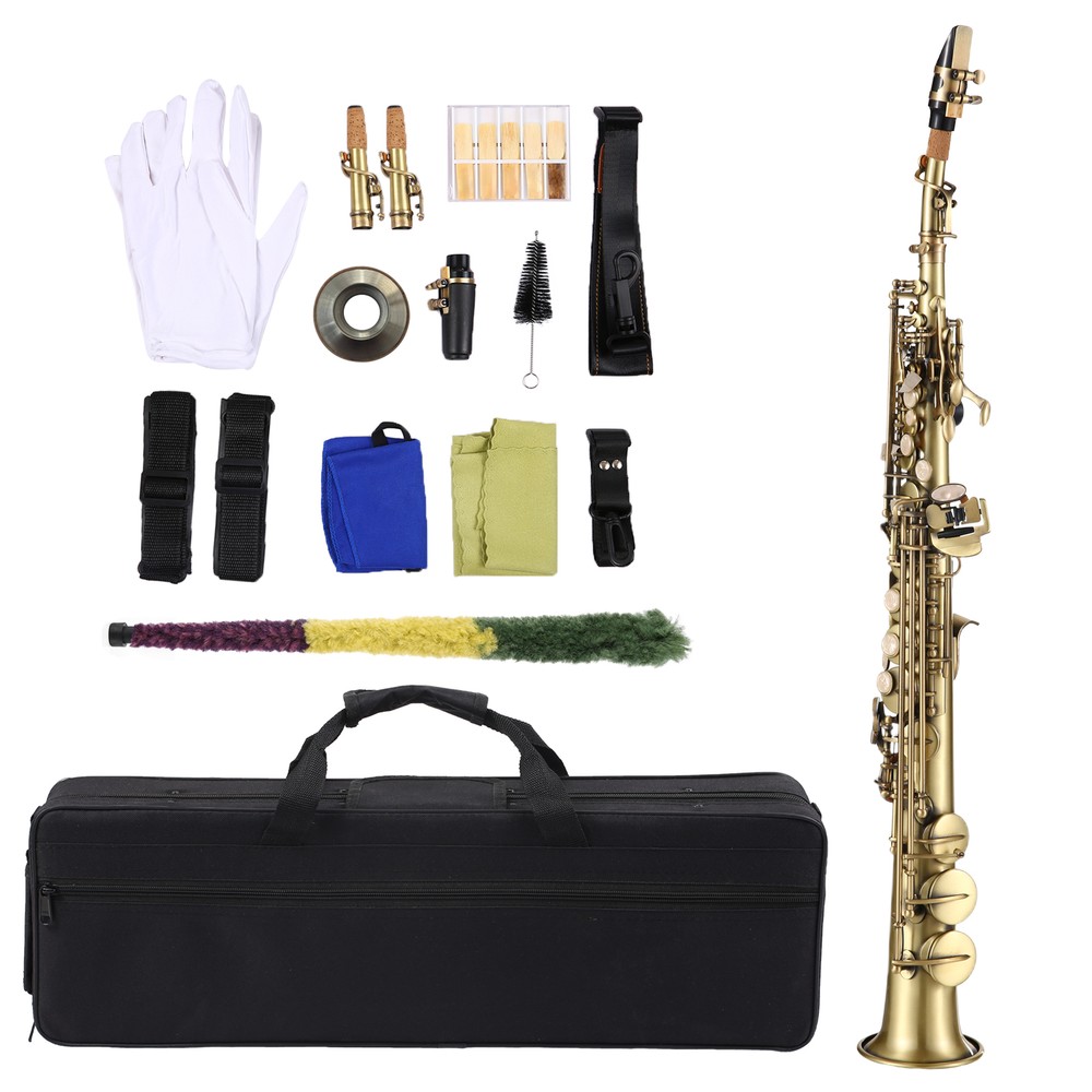 Bb Straight Soprano Saxophone Brass Nickel Plated Sax with Mouthpiece Case W4O1