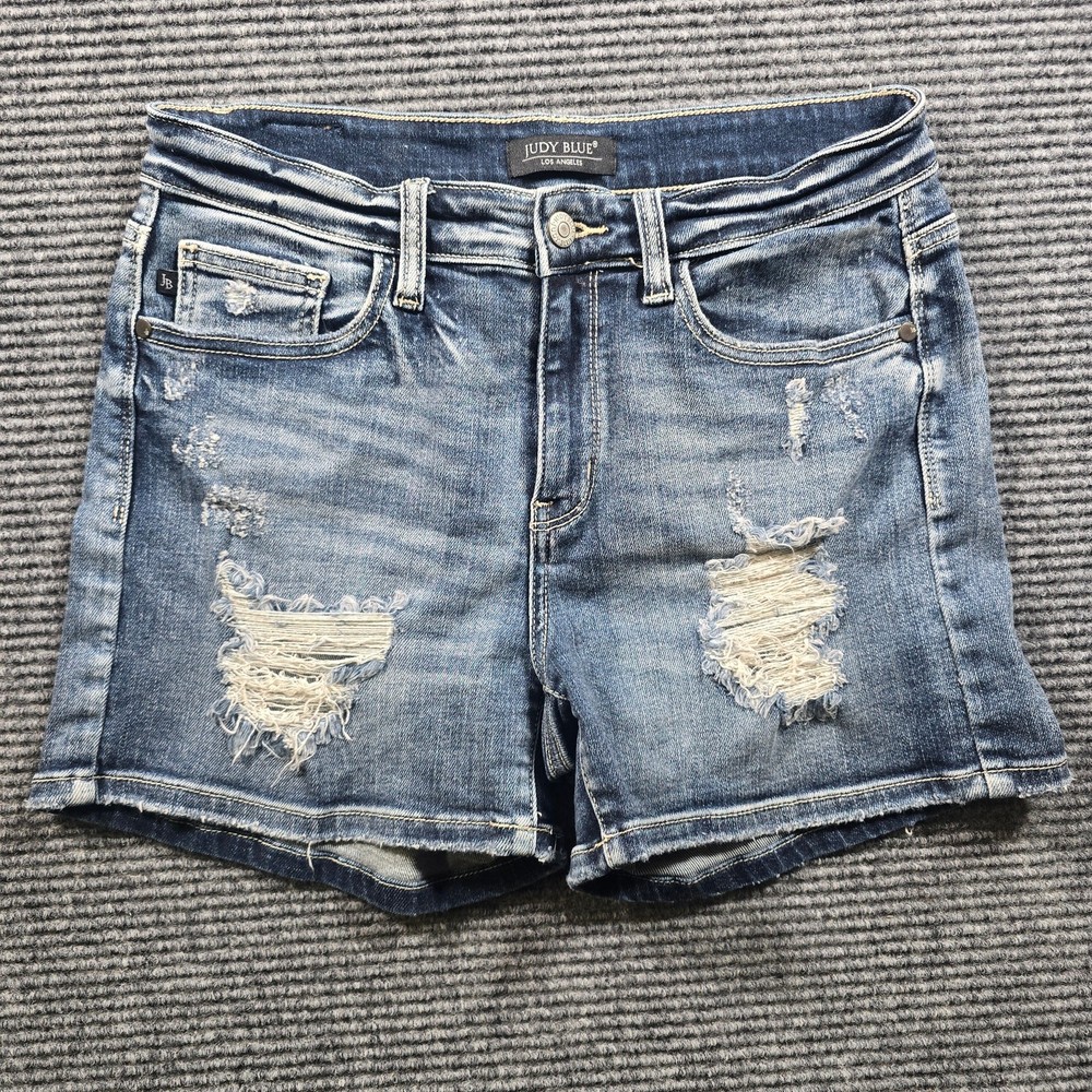 Judy Blue Shorts Women's M Blue Distressed Stretch Frayed Hem