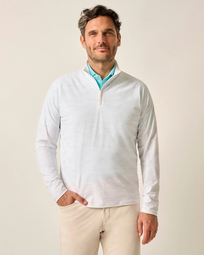 johnnie-O Talbert Camo Performance 1/4 Zip Waffle Pullover White Size L