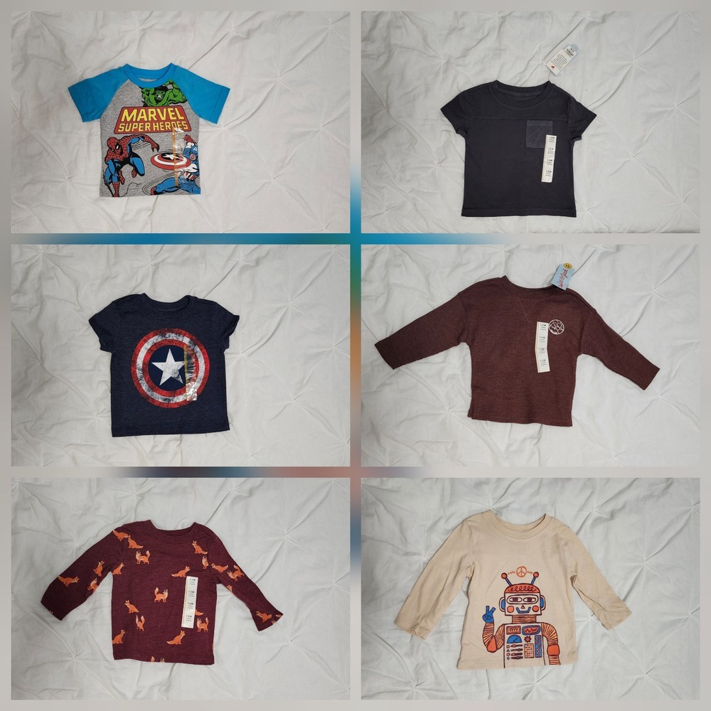 Baby Boy 12M Clothing Lot – 6pcs Crew Neck T-Shirts & Sweatshirts – $15