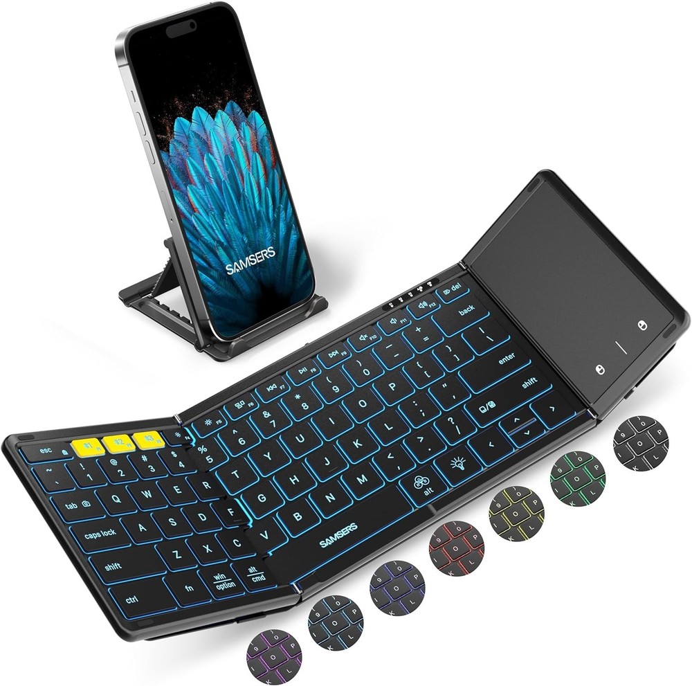 Foldable Bluetooth Keyboard,Touchpad,Full-Size Wireless Folding Keyboards,Back..