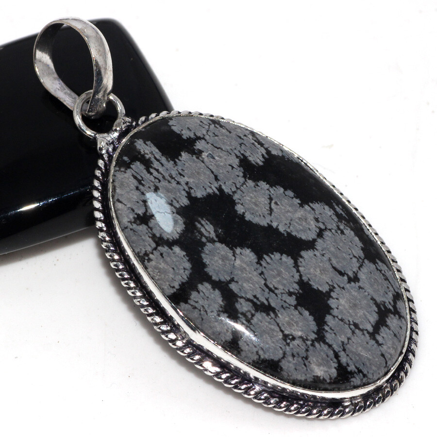 Snowflake Obsidian 925 Silver Plated Gemstone Pendant 2.4