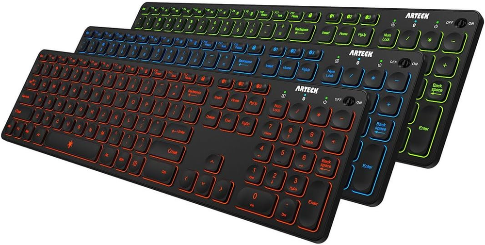 Universal Backlit 7-Colors & Adjustable Brightness Multi-Device Full Size Wirele