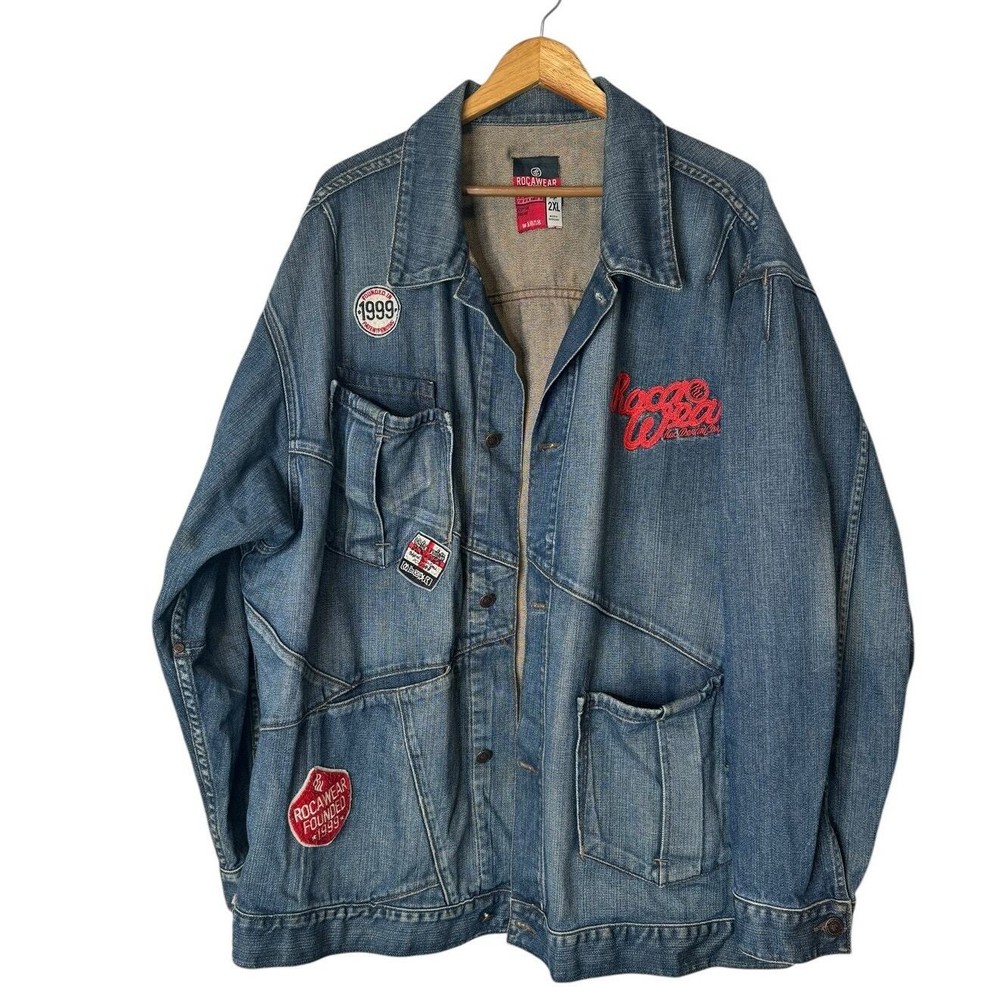 Rocawear Mens Denim Jean Patchwork Jacket Size 2XL