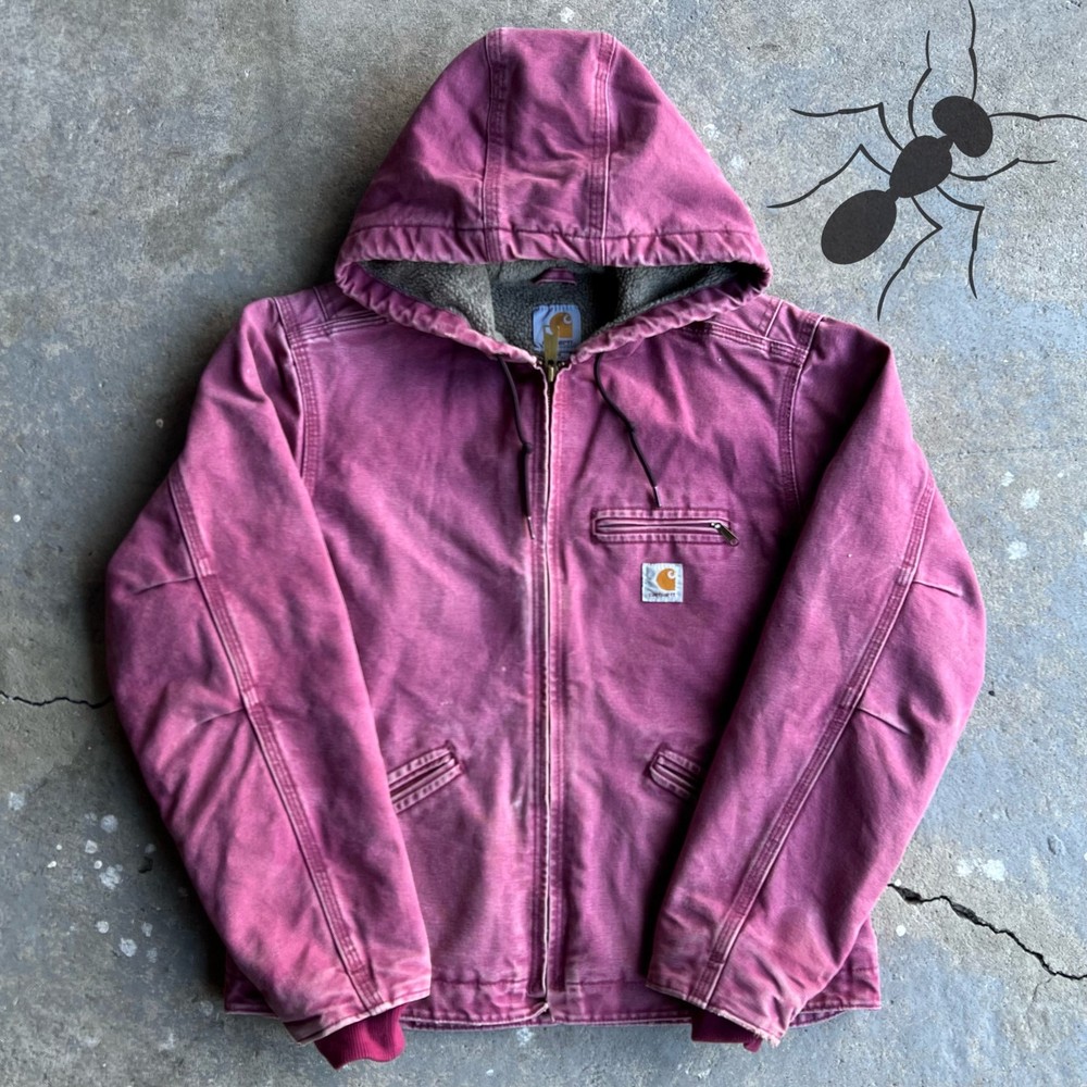 Vintage Y2K Pink Carhartt WJ141 648 Hooded Work Jacket for Women