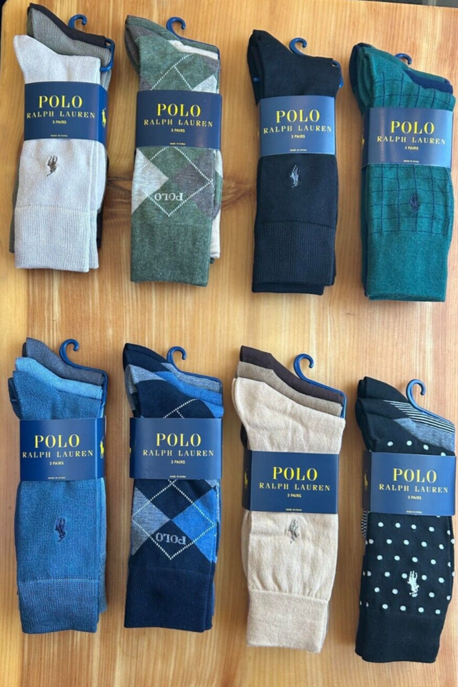 New! Polo Ralph Lauren Dress Socks Variety 3 Pair Men's Large, Shoe Size 6-12.5