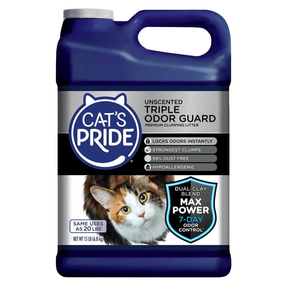 Cat'S Pride Max Power Triple Odor Guard Unscented Clumping Cat Litter, 15 Lb Jug