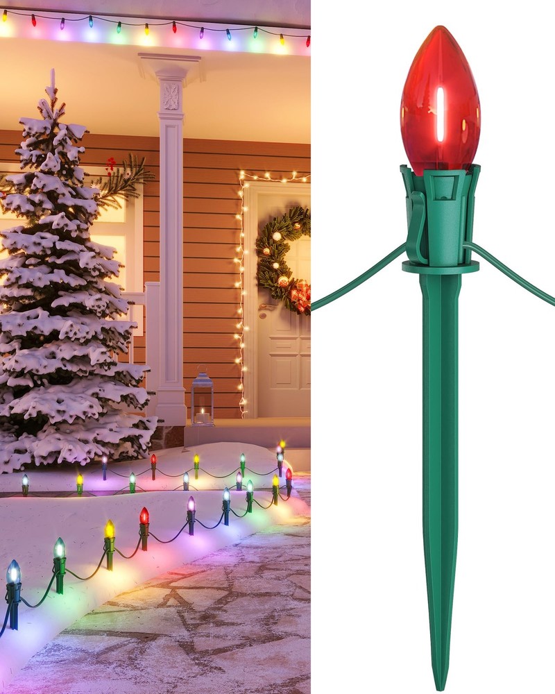 SURAIELEC C9 25FT Multi-Color Outdoor Christmas Pathway Lights for Walkway