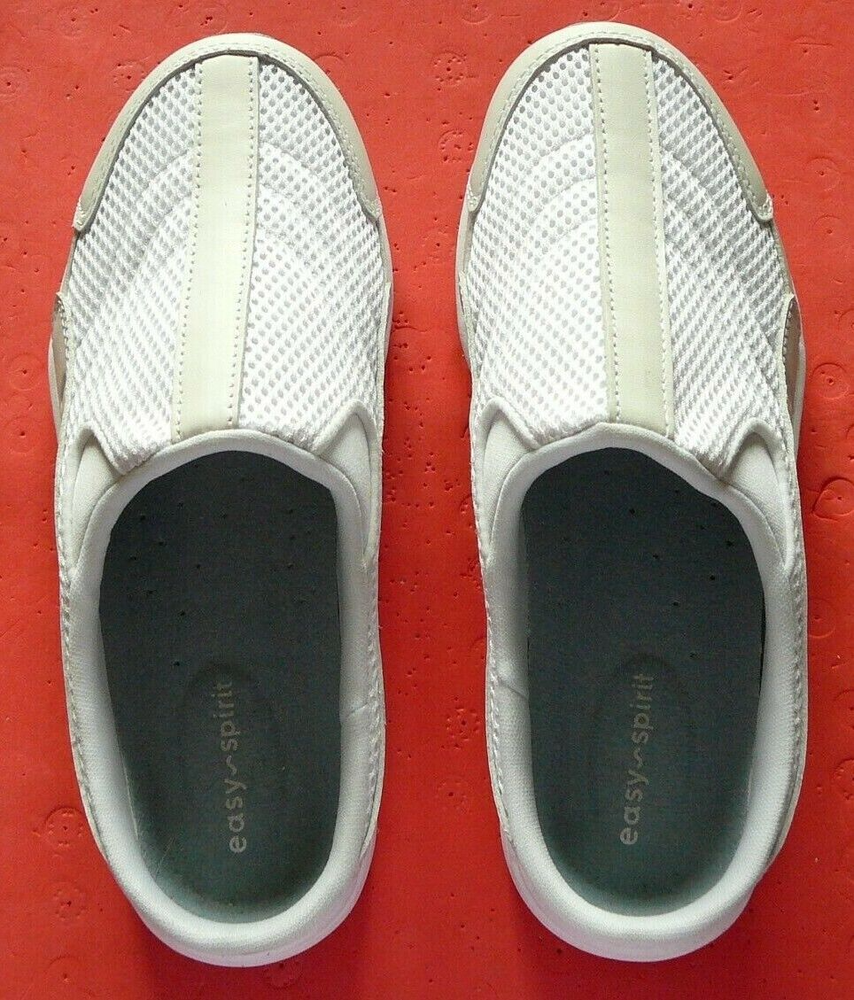 Women's Easy Spirit TravelTime White & Blue Leather Mesh Clog Mules Size 7.5W