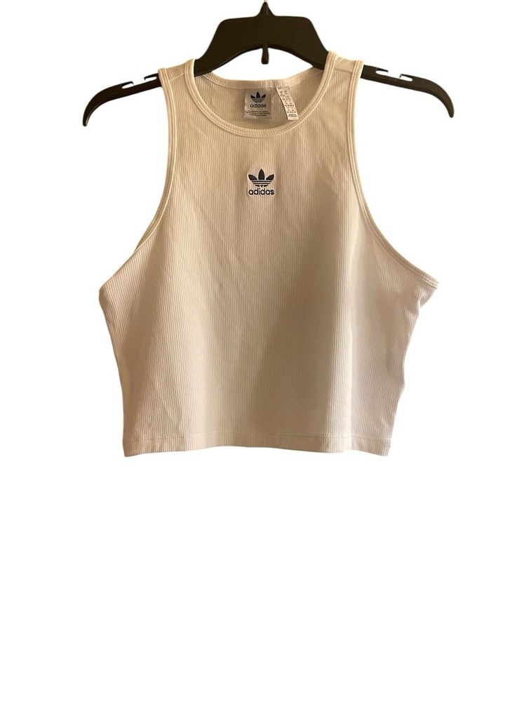 Adidas Women’s White Ribbed Sleeveless Cropped Top SZ XL